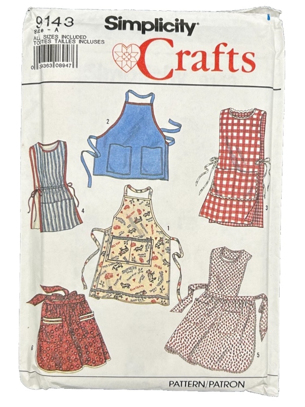 Simplicity 9143 A - Apron Smock Pinafore Pattern Uncut Sz Sm Med Lg - 1989